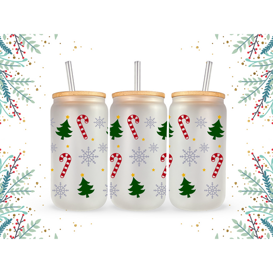 Christmas Tumbler - 16oz Glass Cup w/ Lid and Straw!